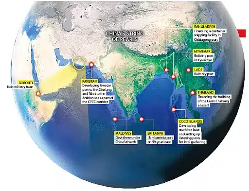 Map Showing Locations in China’s String of Pearls Strategy