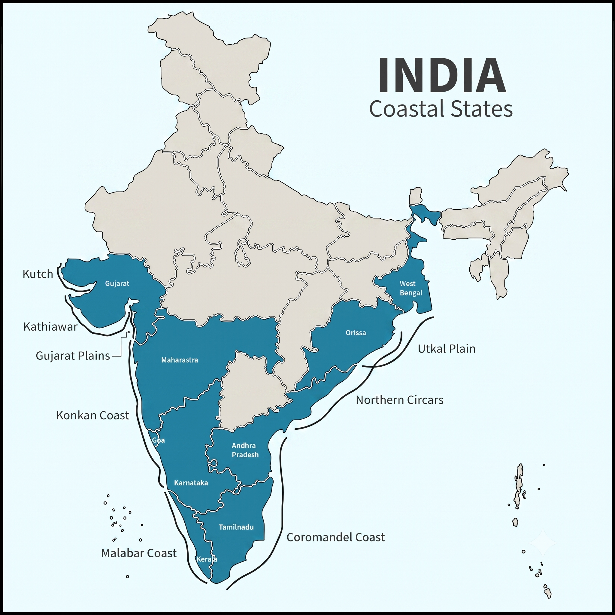 Coastal States of India Map