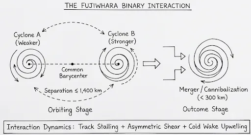 Fujiwhara binary interaction