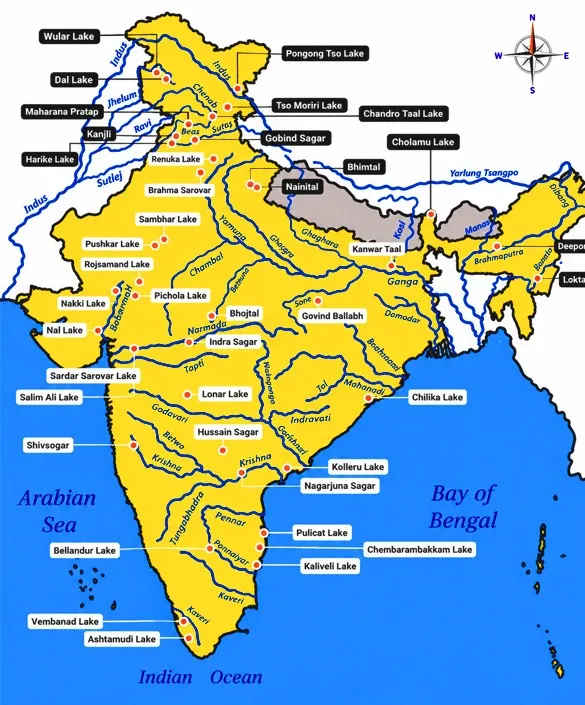 Lakes of India Map
